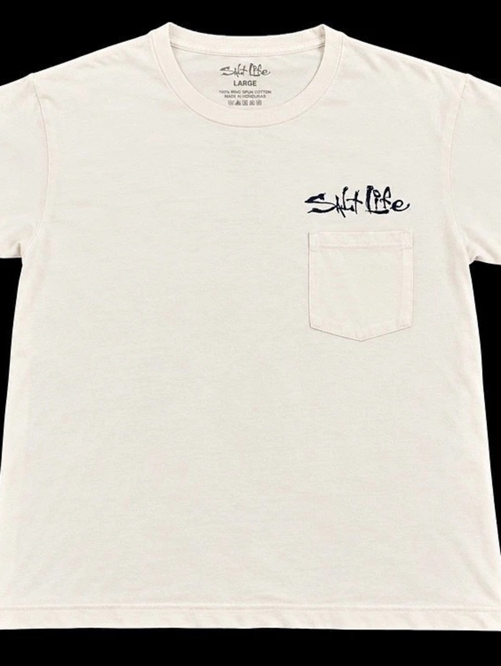 Salt Life Fish Dive Surf Graphic Back Print Pocket Tee Cream S/M